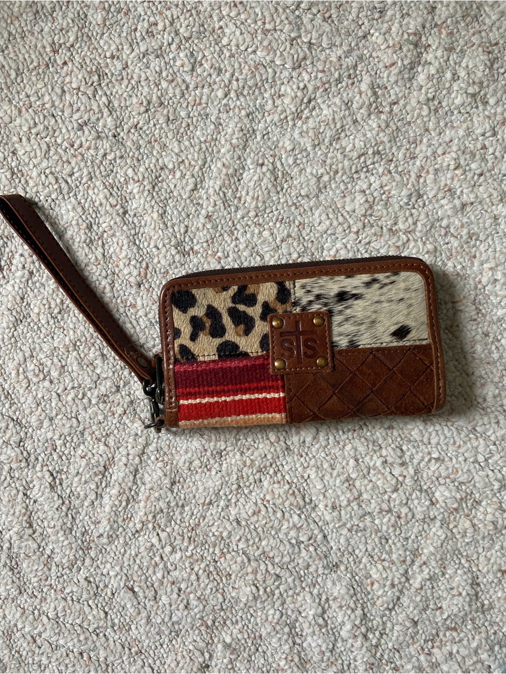 STS Patchwork Animal Print Wristlet Wallet - Brown & Red Accents
